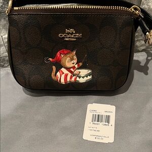 Coach Dark Brown Crossbody Bag with Cat Design